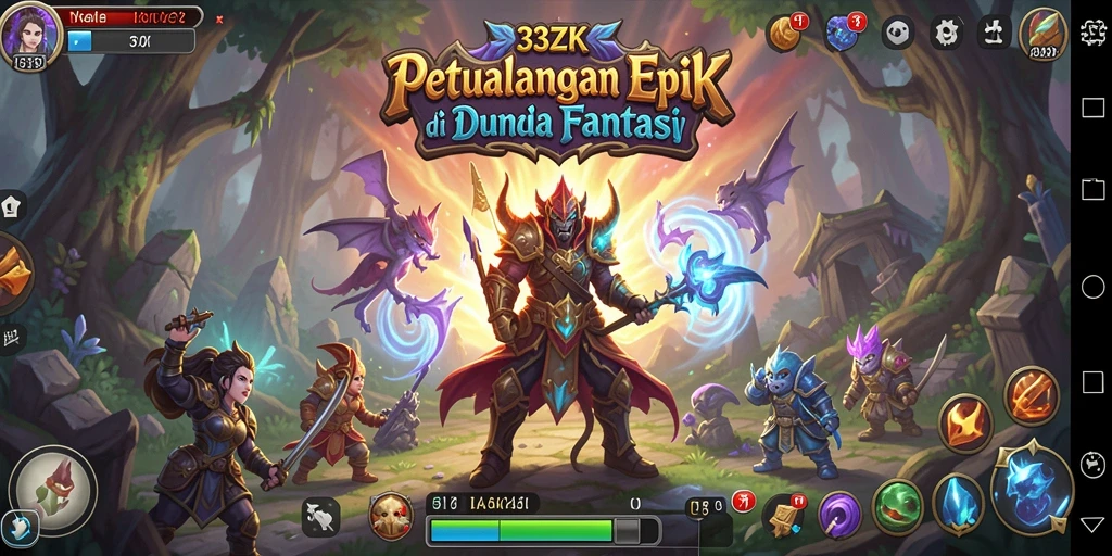 Screenshot utama 33ZK menampilkan suasana pertarungan RPG yang mendebarkan.
