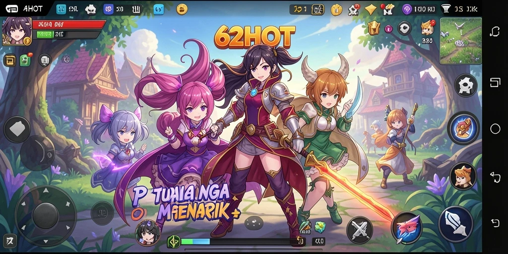 Screenshot gameplay seru dari 62HOT yang menunjukkan karakter anime dalam aksi.
