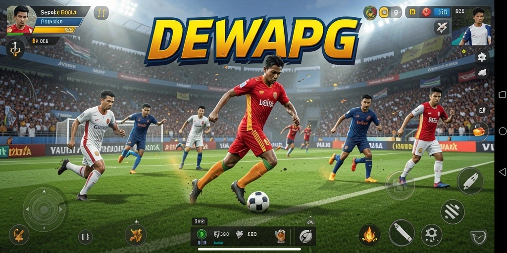 Tampilan utama DEWAPG menampilkan aksi seru permainan sepak bola.