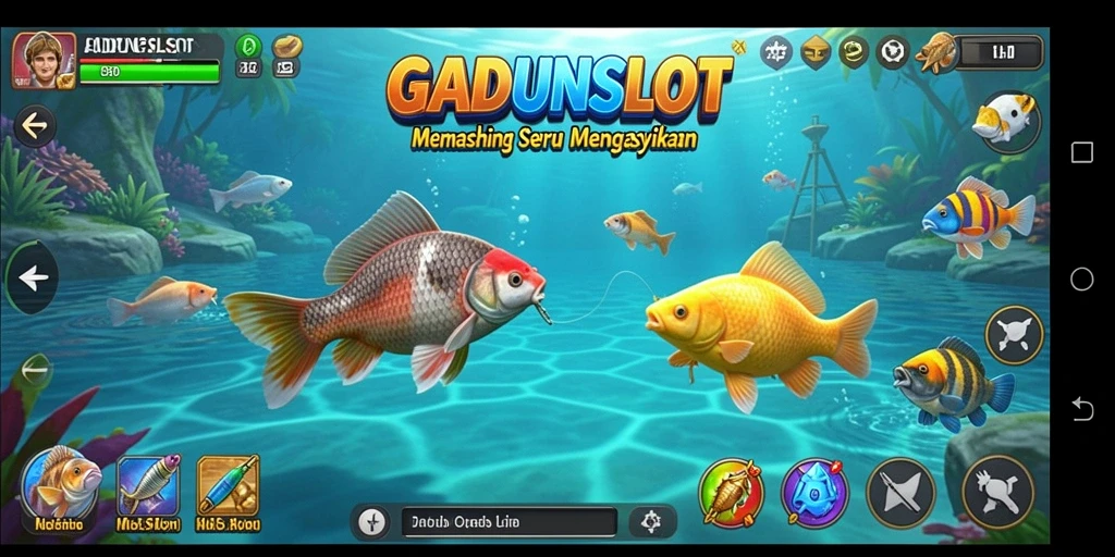 Tampilan gameplay seru dalam GADUNSLOT saat menangkap ikan.