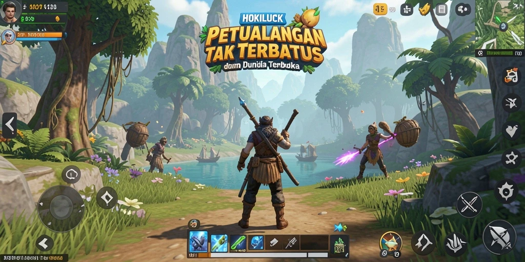 Gameplay HOKILUCK dalam dunia terbuka yang menakjubkan.