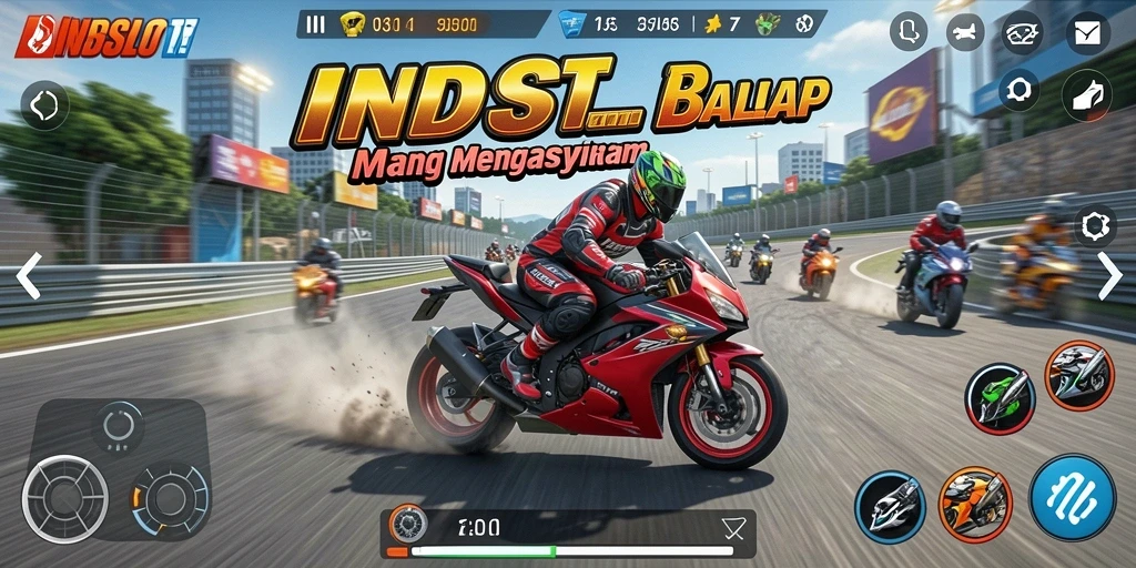 Gameplay INDSLOT yang seru dalam balapan motor.