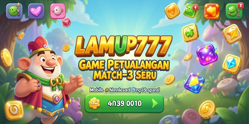 Tampilan layar permainan LAMPU777 dengan aksi Match-3 yang seru.