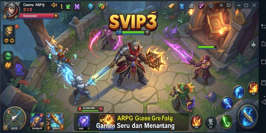 Screenshot gameplay ARPG dalam SVIP3 menampilkan aksi pertarungan yang seru.