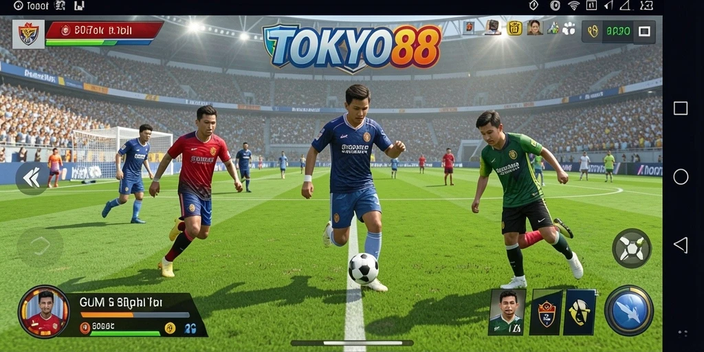 Tampilan gameplay yang seru dalam TOKYO88 saat mencetak gol.