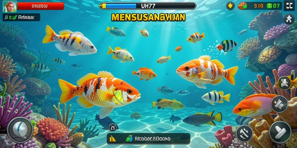 Screenshot UH77 menampilkan gameplay Tembak Ikan yang seru dan penuh warna.